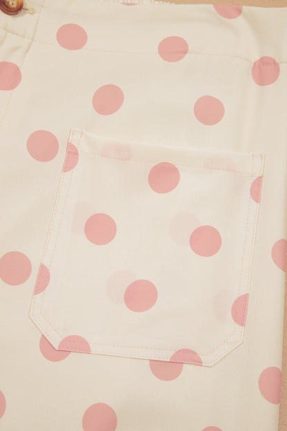 Polka Dot Print Patched Pocket Mid-rise Straight Leg Pants