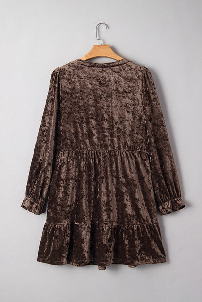 Coffee Plus Size Velvet Babydoll Mini Dress