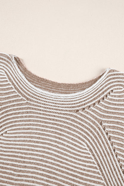 Striped Print Ribbed Knit Raglan Sleeve Baggy Sweater