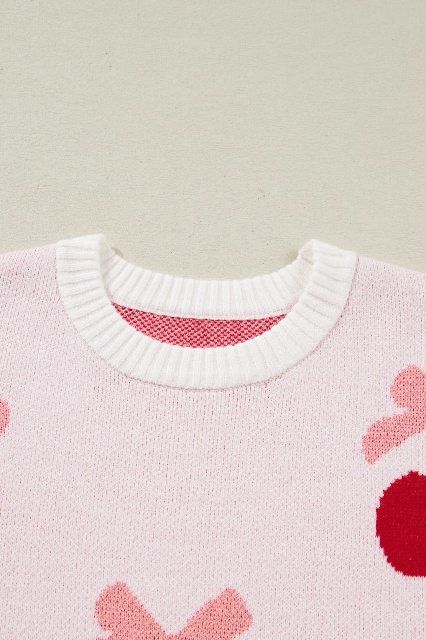 White Cherry Pattern Drop Shoulder Sweater