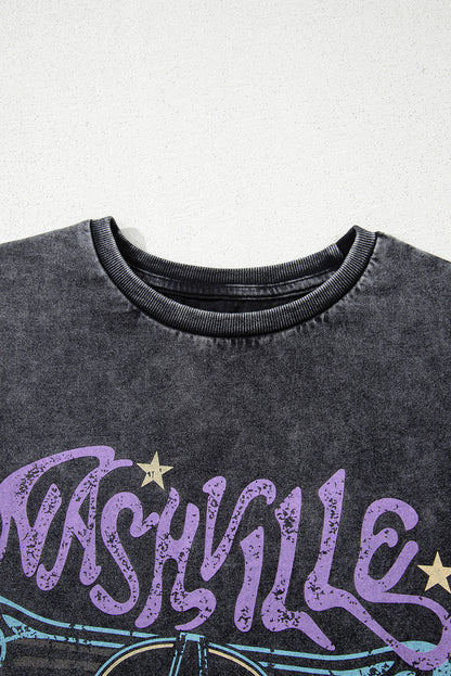 Black Vintage Nashville Mineral Washed Graphic Tee