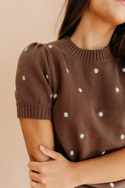 Elegant Polka Dot Bubble Short Sleeve Sweater