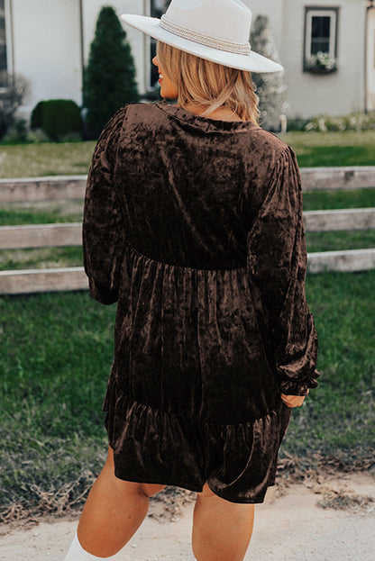 Coffee Plus Size Velvet Babydoll Mini Dress