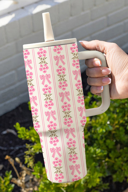White Bow and Flower Striped 40oz Tumbler Cup