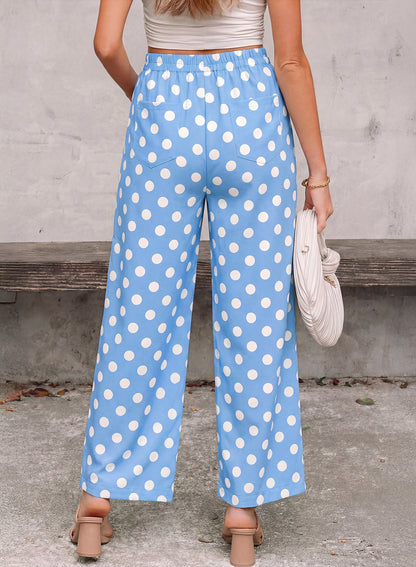 Polka Dot Print Patched Pocket Mid-rise Straight Leg Pants