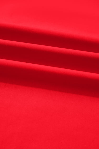 Fiery Red Striped Trim Ruffle Split Neck Long Sleeve Blouse