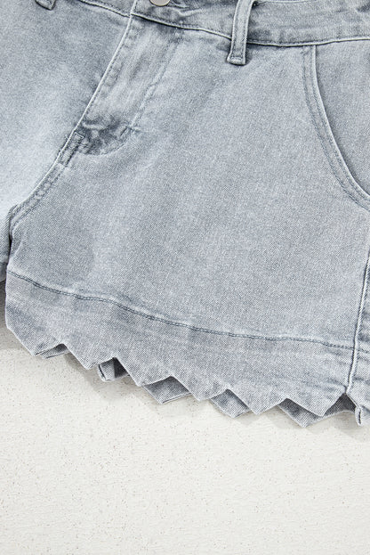 Scalloped Hemline Denim Shorts