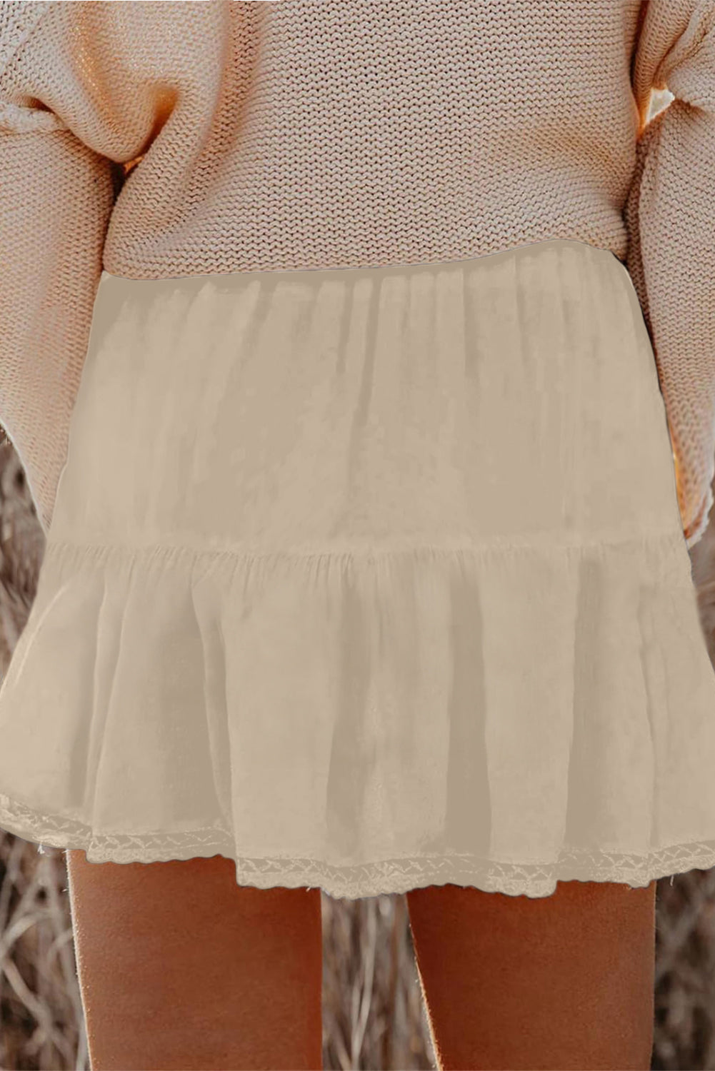 Plus Size Frilled Elastic Waist Lace Trim Boho Ruffled Shorts