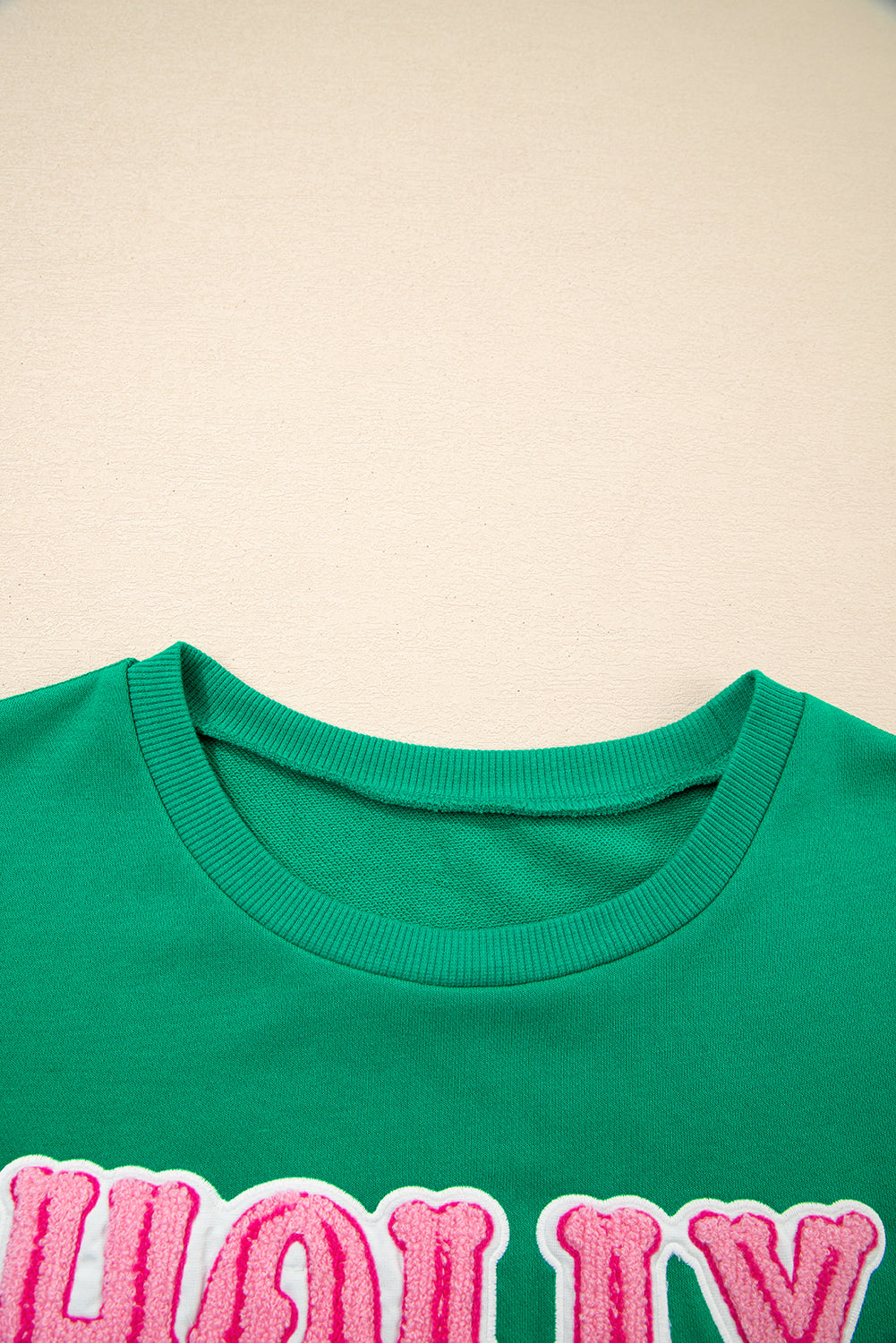 Green HOLLY JOLLY Letter Christmas Holiday Sweatshirt