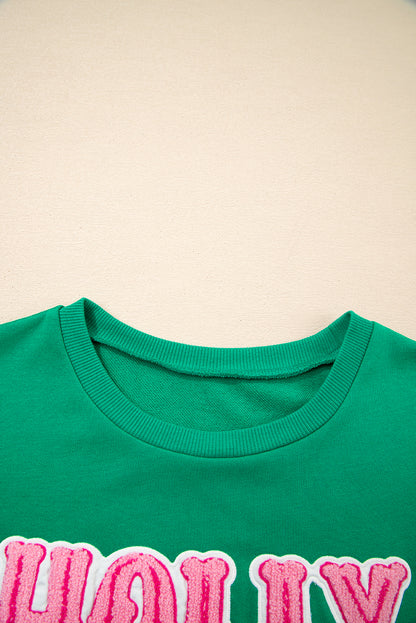 Green HOLLY JOLLY Letter Christmas Holiday Sweatshirt