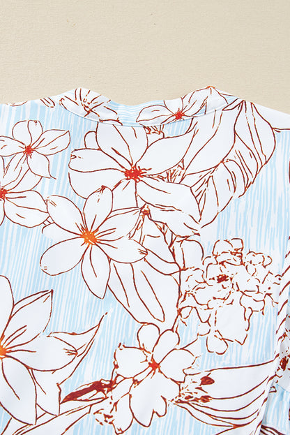 Floral Print Tie Neck Long Sleeve Mini Dress