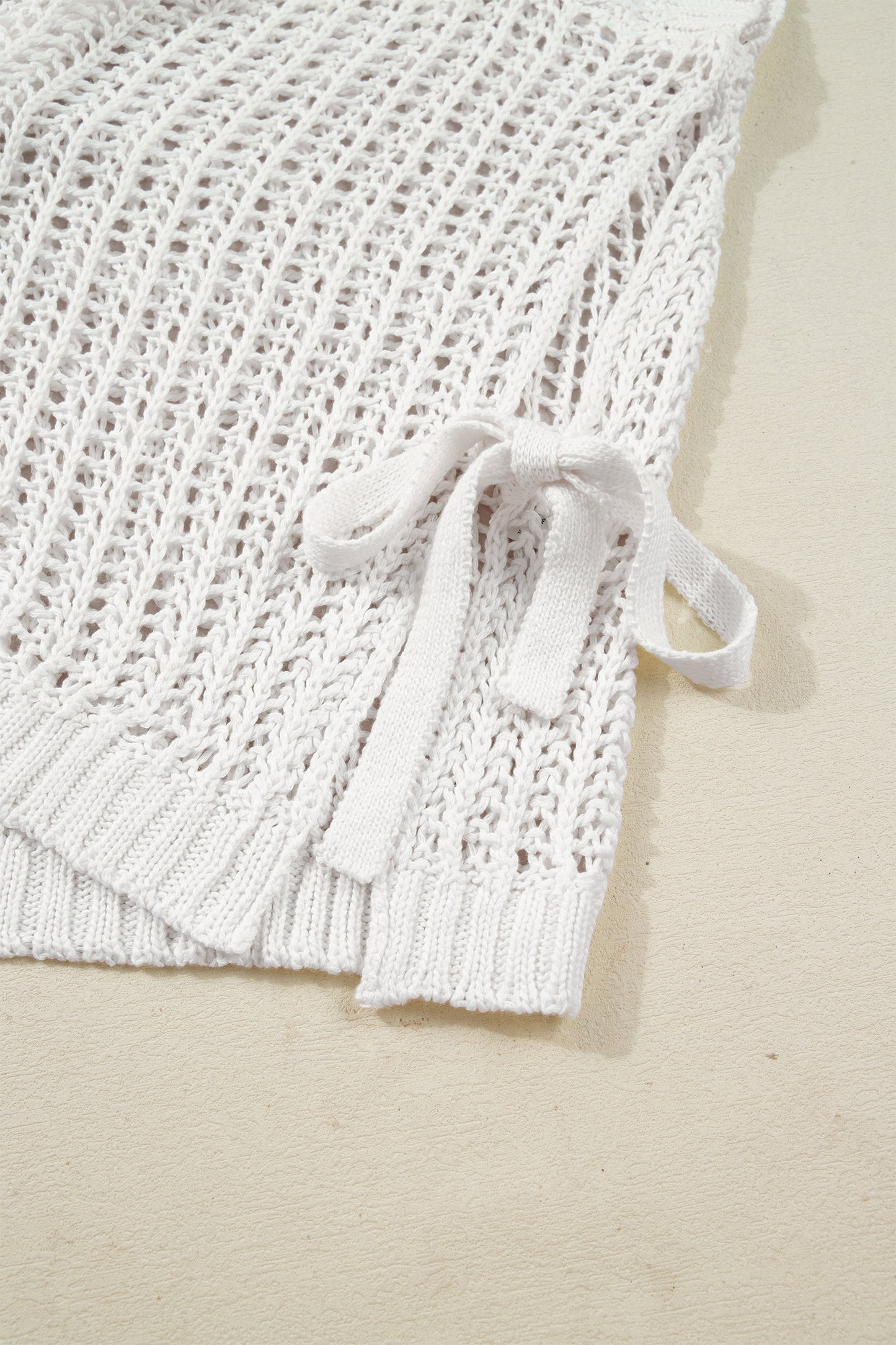 Open Knit Bow Tie Short Sleeve Sweater