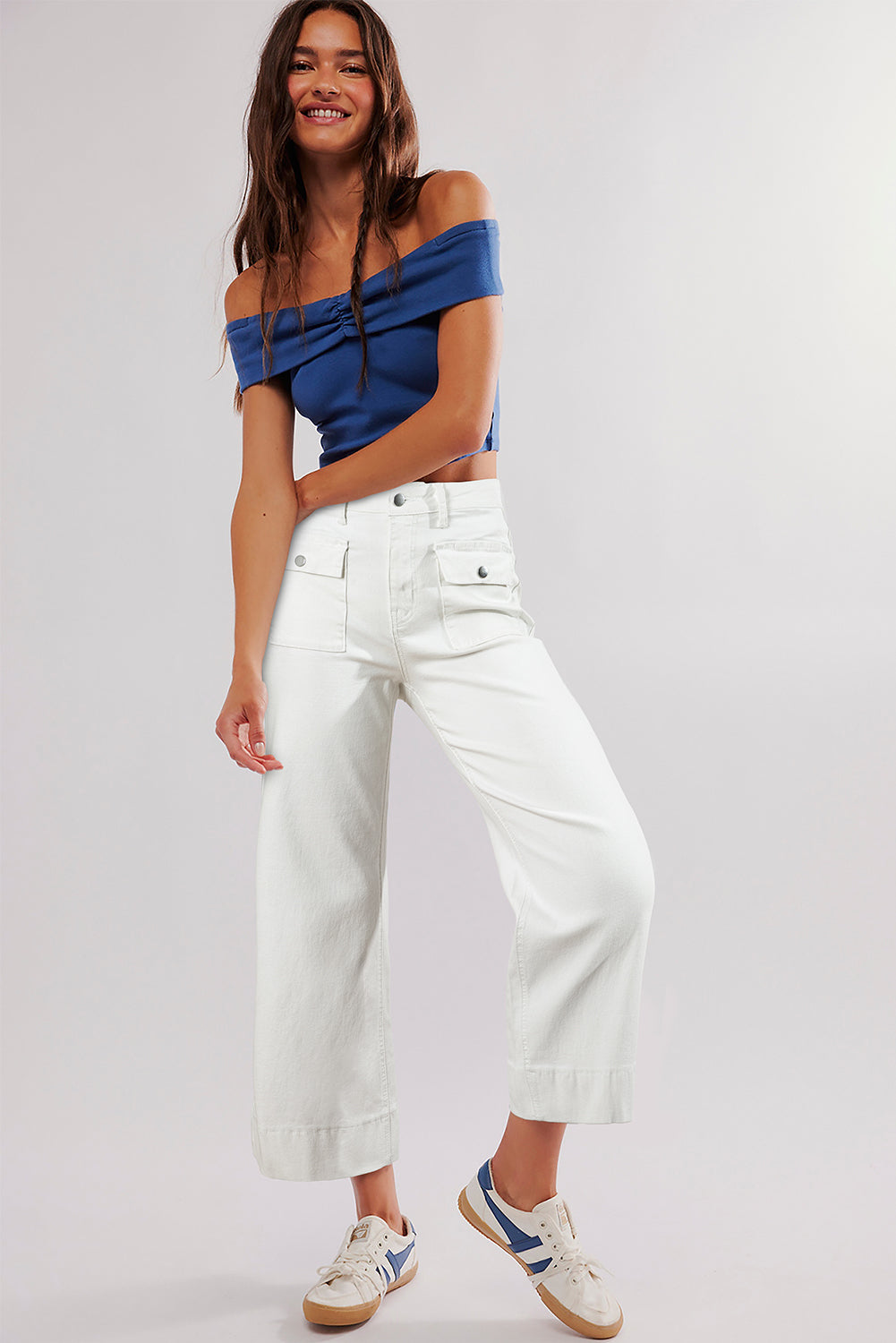 Flap Pockets Front Straight Cropped Jeans