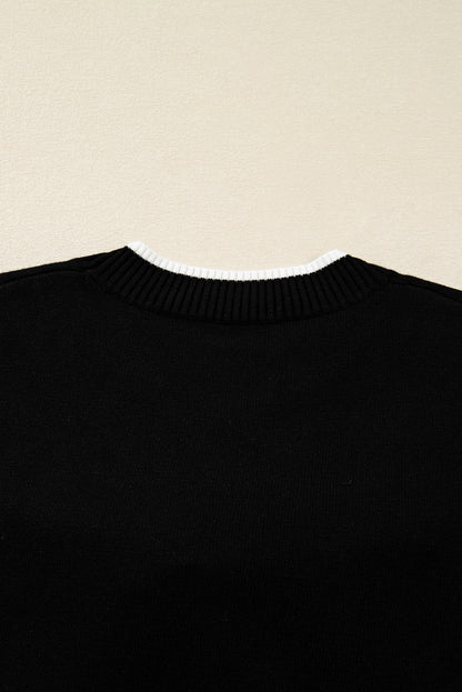 Black Contrast Trim Big Bow Accent Cropped Sweater