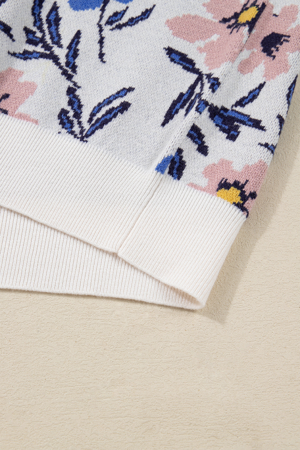 Khaki Vibrant Floral Contrast Colorblock Sleeve Pullover Sweater