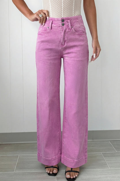 2-Button High Waist Flared Bottom Jeans
