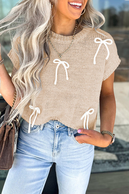 Bowknot Applique Cap Sleeve Sweater