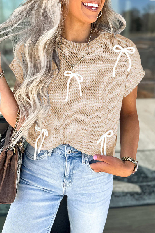 Bowknot Applique Cap Sleeve Sweater
