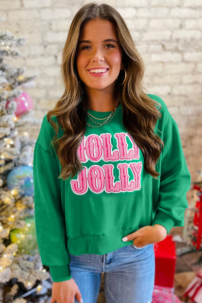 Green HOLLY JOLLY Letter Christmas Holiday Sweatshirt