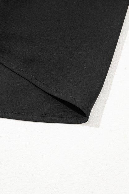 Black V Neck Bow Detail Puff Sleeve Blouse
