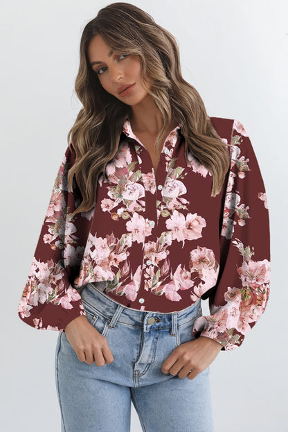 Orange Floral Puff Sleeve Lightweight Shirt