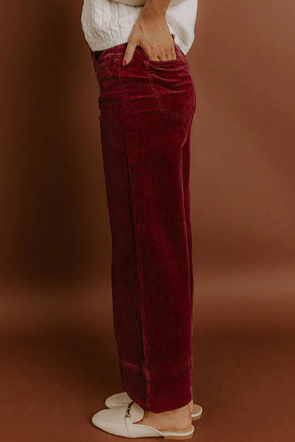 Corduroy Solid Color High Waist Wide Leg Pants