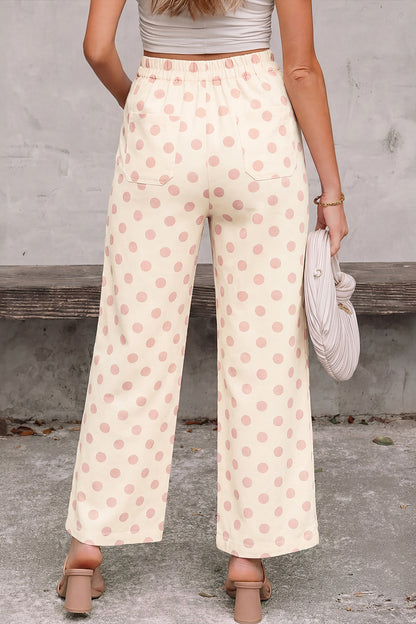 Polka Dot Print Patched Pocket Mid-rise Straight Leg Pants
