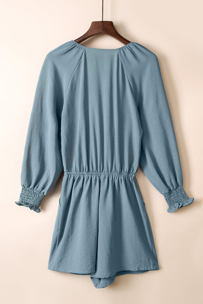 Tie Knot V Neck Puff Long Sleeve Romper