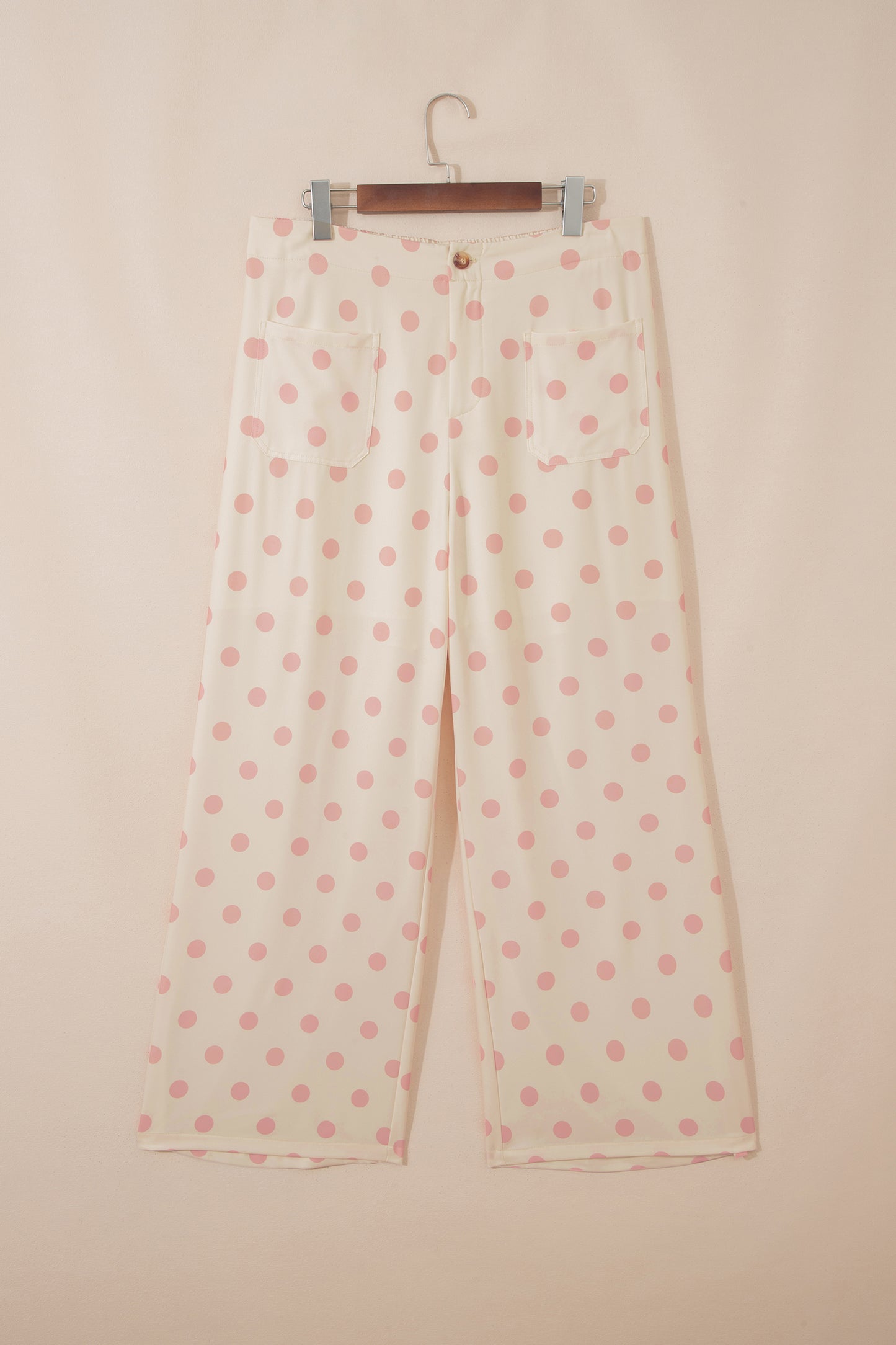 Polka Dot Print Patched Pocket Mid-rise Straight Leg Pants