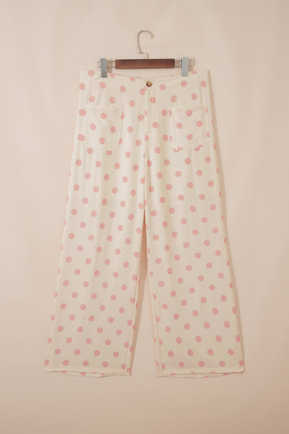 Polka Dot Print Patched Pocket Mid-rise Straight Leg Pants