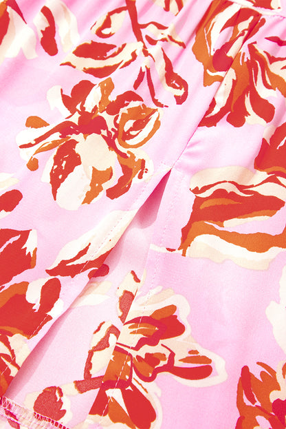 Bohemian Floral Print Tiered Maxi Skirt with Split