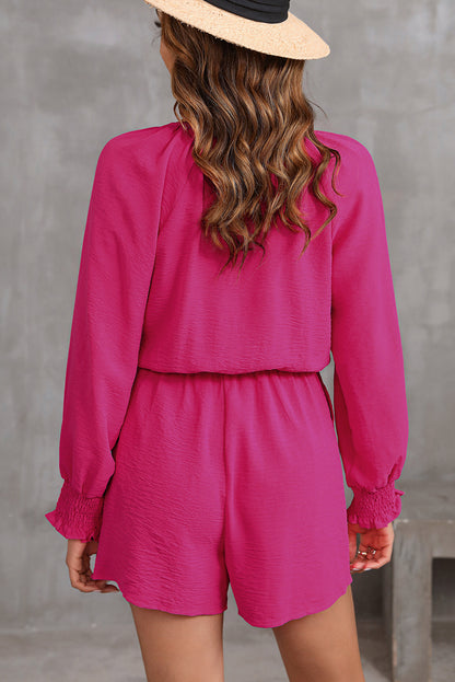 Tie Knot V Neck Puff Long Sleeve Romper