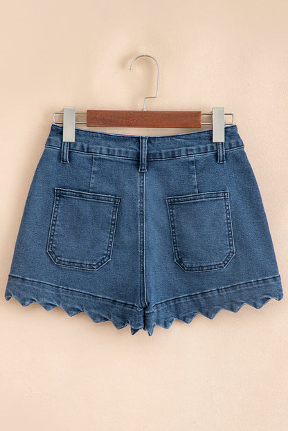 Scalloped Hemline Denim Shorts